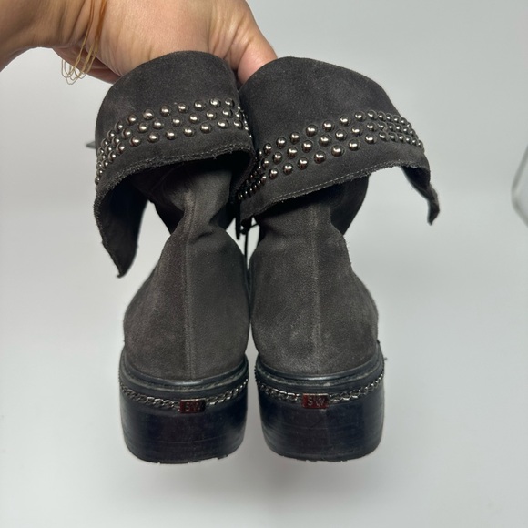 Stuart Weitzman Yadastud Gray Fold Down Studded Combat Boots Women's 10M - Picture 6 of 16